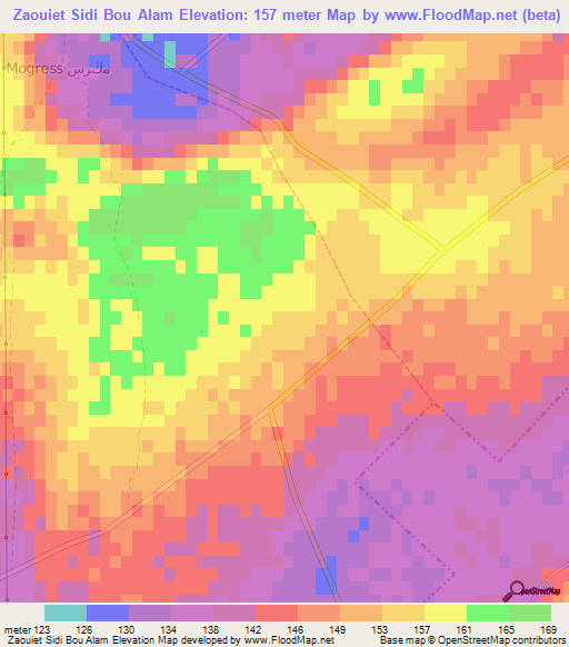 Zaouiet Sidi Bou Alam,Morocco Elevation Map