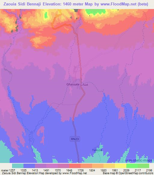 Zaouia Sidi Bennaji,Morocco Elevation Map