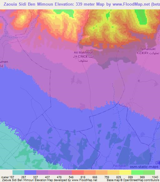 Zaouia Sidi Ben Mimoun,Morocco Elevation Map