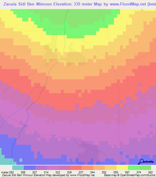 Zaouia Sidi Ben Mimoun,Morocco Elevation Map