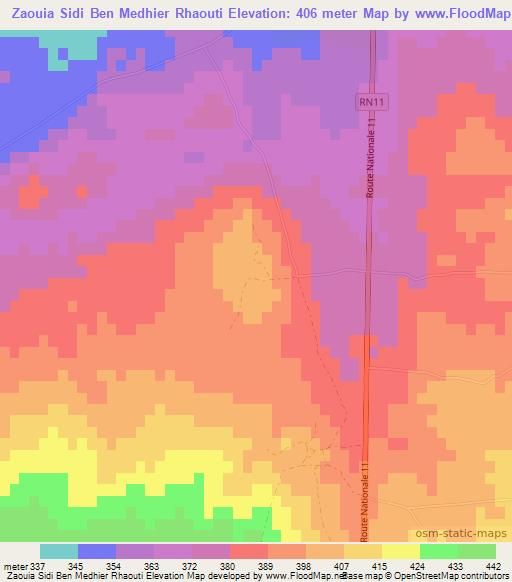 Zaouia Sidi Ben Medhier Rhaouti,Morocco Elevation Map