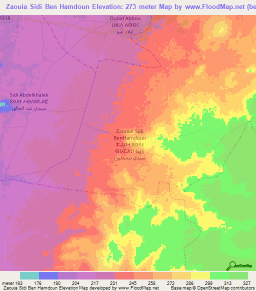 Zaouia Sidi Ben Hamdoun,Morocco Elevation Map