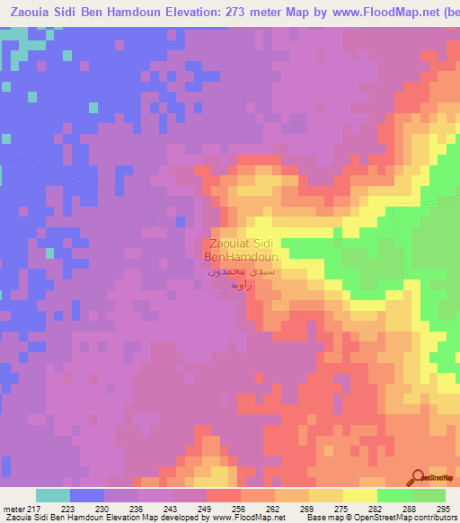 Zaouia Sidi Ben Hamdoun,Morocco Elevation Map