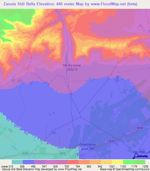Zaouia Sidi Bella,Morocco Elevation Map