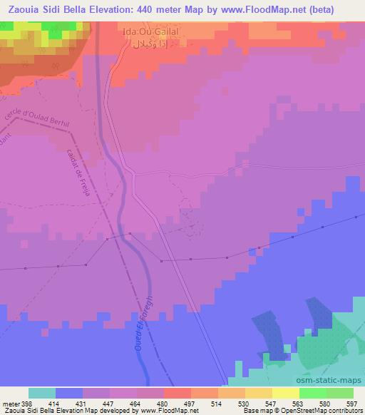 Zaouia Sidi Bella,Morocco Elevation Map