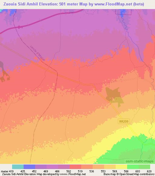 Zaouia Sidi Amhil,Morocco Elevation Map