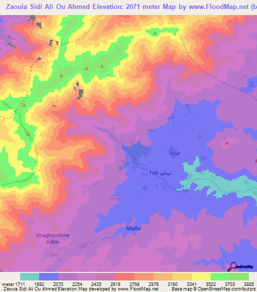 Zaouia Sidi Ali Ou Ahmed,Morocco Elevation Map