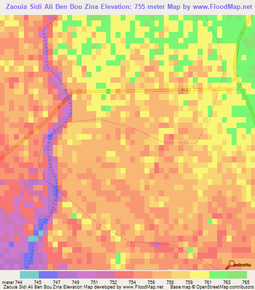 Zaouia Sidi Ali Ben Bou Zina,Morocco Elevation Map