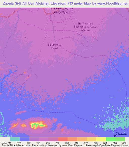 Zaouia Sidi Ali Ben Abdallah,Morocco Elevation Map