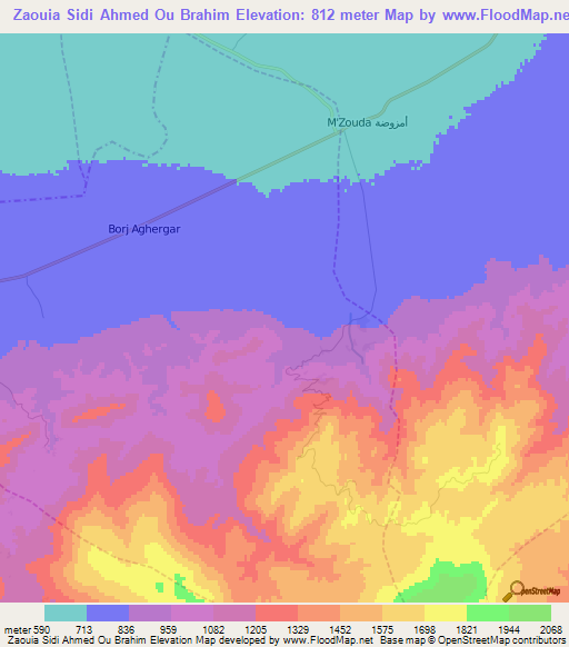 Zaouia Sidi Ahmed Ou Brahim,Morocco Elevation Map