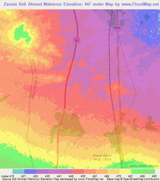 Zaouia Sidi Ahmed Mahmour,Morocco Elevation Map