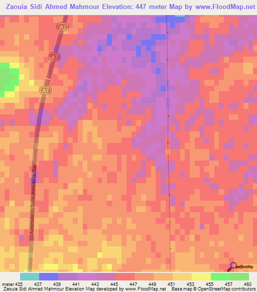 Zaouia Sidi Ahmed Mahmour,Morocco Elevation Map