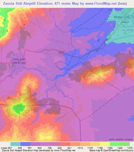 Zaouia Sidi Abejelil,Morocco Elevation Map