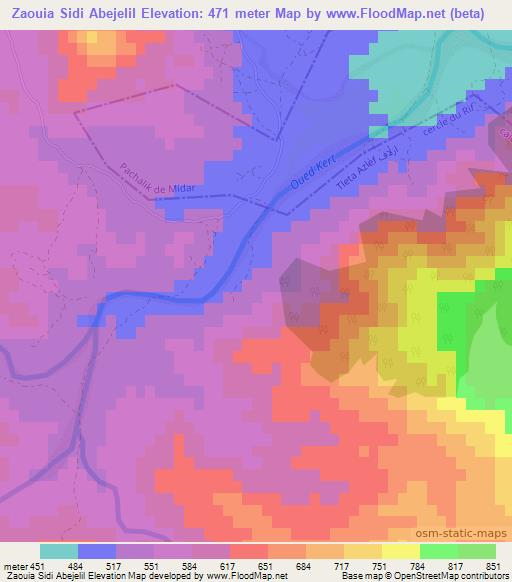 Zaouia Sidi Abejelil,Morocco Elevation Map
