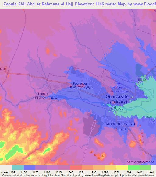 Zaouia Sidi Abd er Rahmane el Hajj,Morocco Elevation Map
