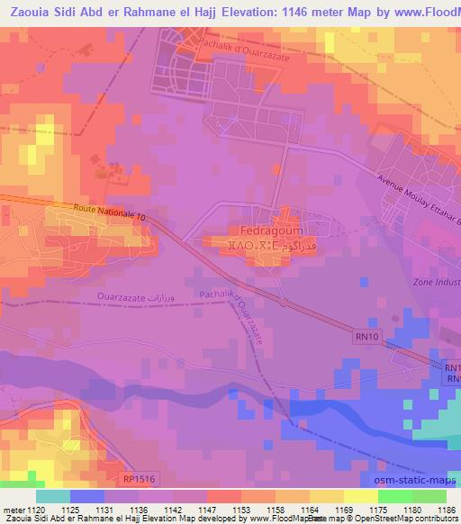 Zaouia Sidi Abd er Rahmane el Hajj,Morocco Elevation Map