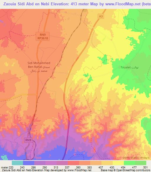 Zaouia Sidi Abd en Nebi,Morocco Elevation Map