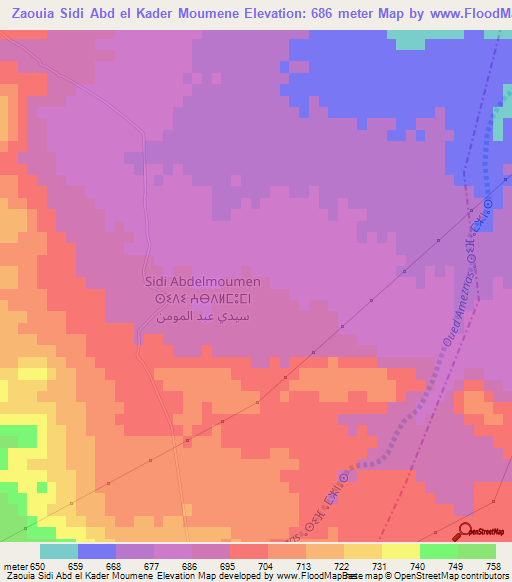 Zaouia Sidi Abd el Kader Moumene,Morocco Elevation Map