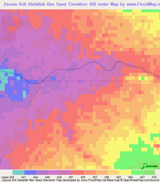 Zaouia Sidi Abdallah Ben Sassi,Morocco Elevation Map