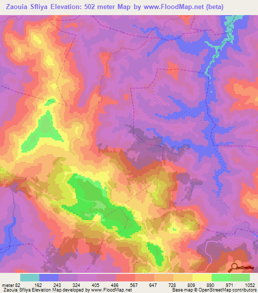 Zaouia Sfliya,Morocco Elevation Map