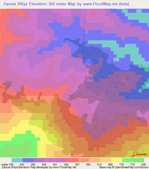 Zaouia Sfliya,Morocco Elevation Map