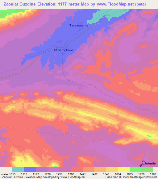 Zaouiat Ouzdine,Morocco Elevation Map