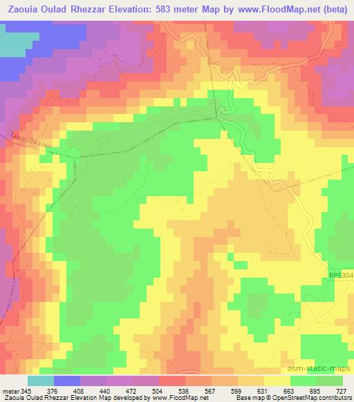 Zaouia Oulad Rhezzar,Morocco Elevation Map