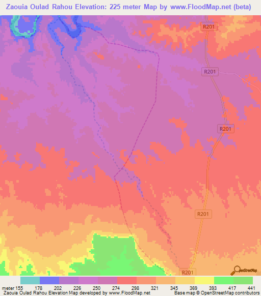 Zaouia Oulad Rahou,Morocco Elevation Map