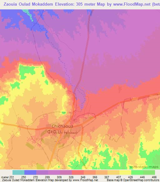 Zaouia Oulad Mokaddem,Morocco Elevation Map