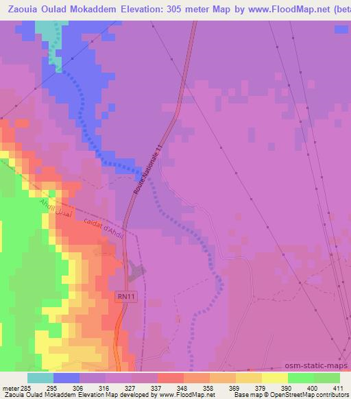 Zaouia Oulad Mokaddem,Morocco Elevation Map