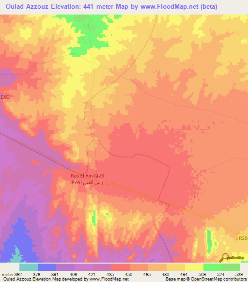 Oulad Azzouz,Morocco Elevation Map