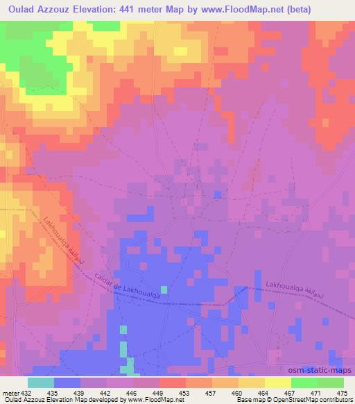 Oulad Azzouz,Morocco Elevation Map