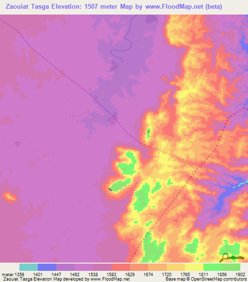 Zaouiat Tasga,Morocco Elevation Map