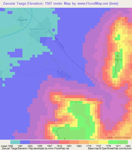 Zaouiat Tasga,Morocco Elevation Map