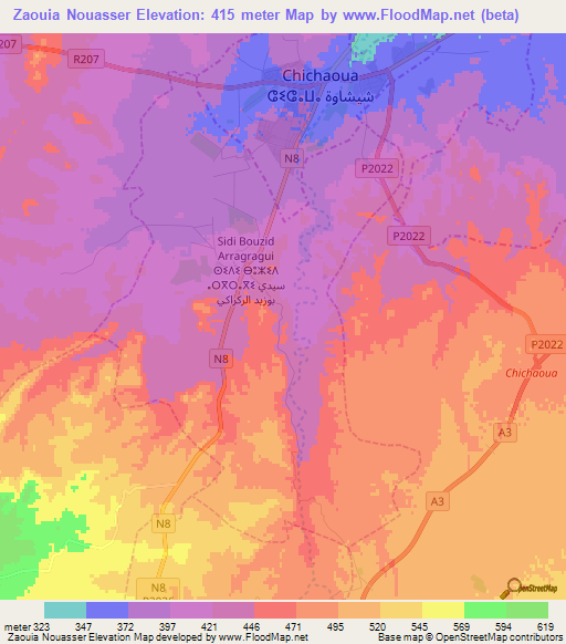 Zaouia Nouasser,Morocco Elevation Map