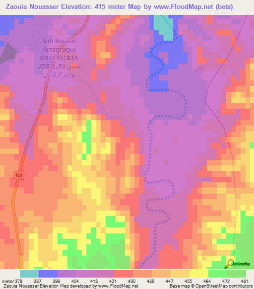 Zaouia Nouasser,Morocco Elevation Map