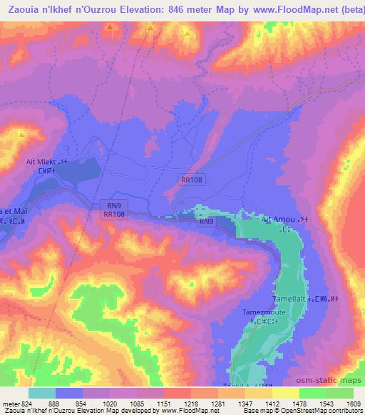 Zaouia n'Ikhef n'Ouzrou,Morocco Elevation Map