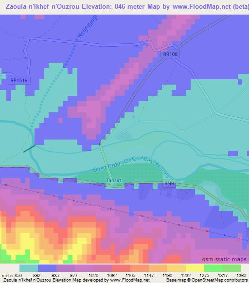 Zaouia n'Ikhef n'Ouzrou,Morocco Elevation Map