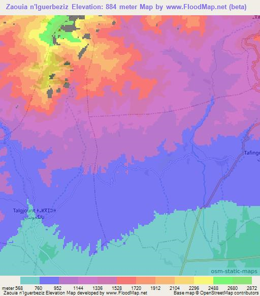 Zaouia n'Iguerbeziz,Morocco Elevation Map