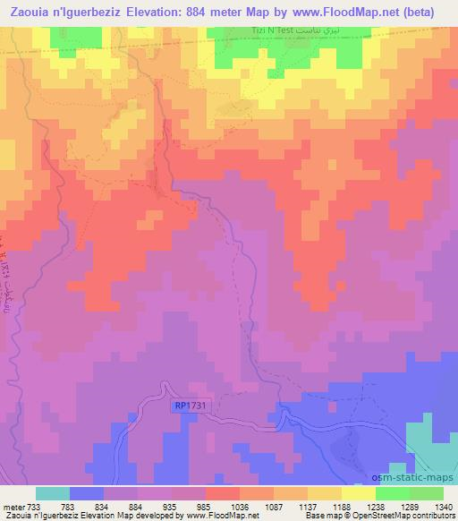 Zaouia n'Iguerbeziz,Morocco Elevation Map