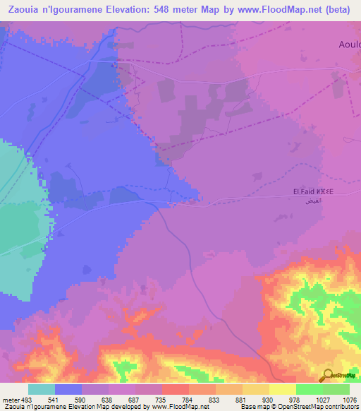 Zaouia n'Igouramene,Morocco Elevation Map