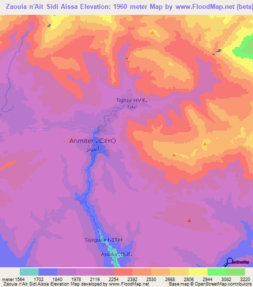 Zaouia n'Ait Sidi Aissa,Morocco Elevation Map