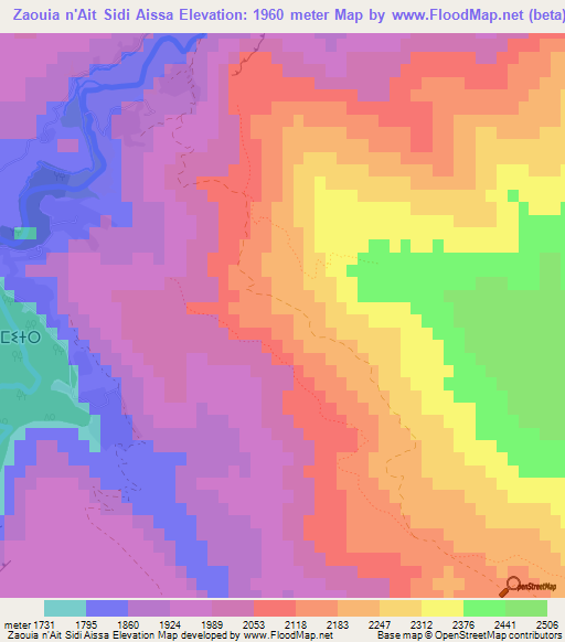 Zaouia n'Ait Sidi Aissa,Morocco Elevation Map