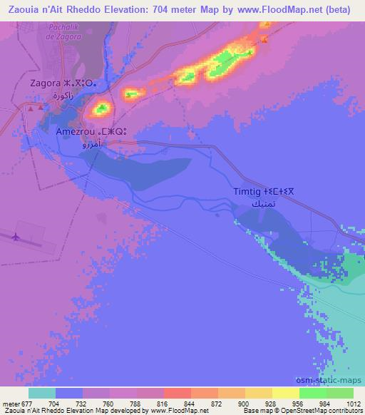 Zaouia n'Ait Rheddo,Morocco Elevation Map