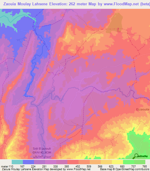 Zaouia Moulay Lahsene,Morocco Elevation Map