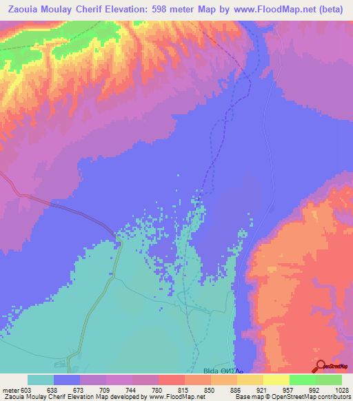 Zaouia Moulay Cherif,Morocco Elevation Map