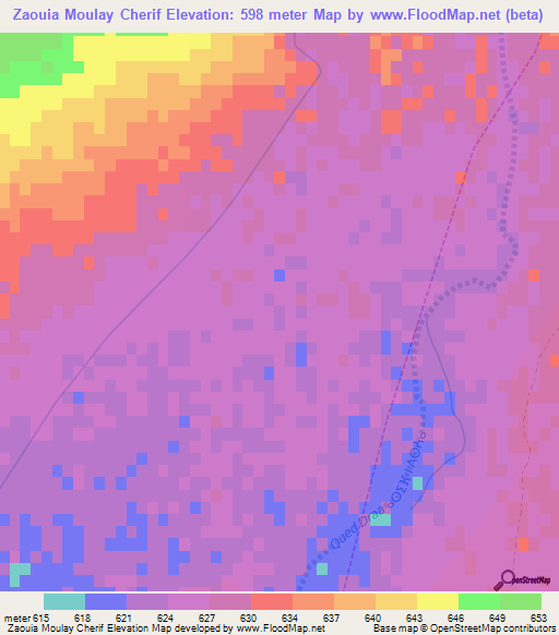 Zaouia Moulay Cherif,Morocco Elevation Map