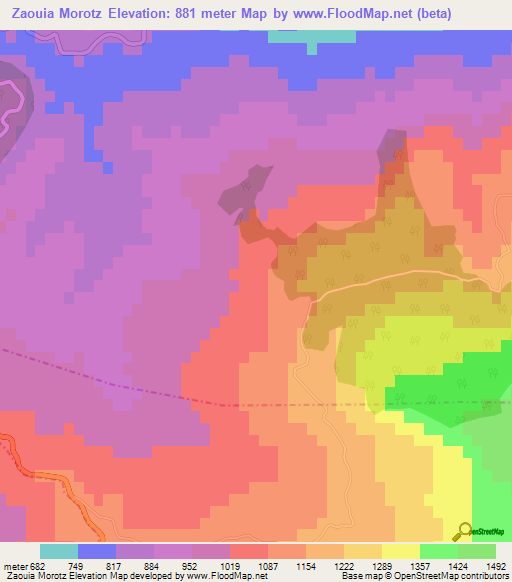 Zaouia Morotz,Morocco Elevation Map