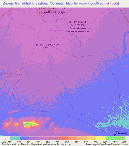 Zaouia Mellaikhaf,Morocco Elevation Map