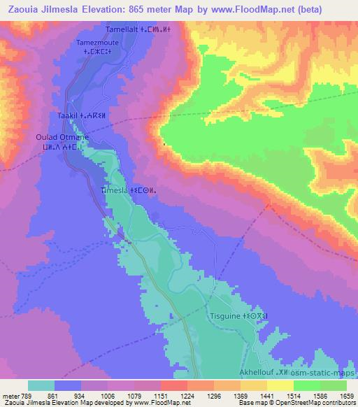 Zaouia Jilmesla,Morocco Elevation Map